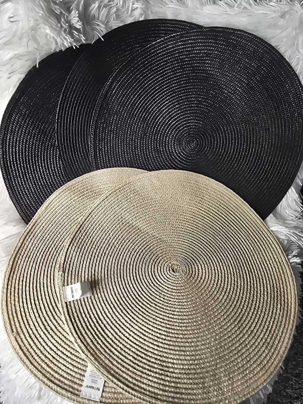 Neutral and Black Woven Round Placemats - Set of 4
